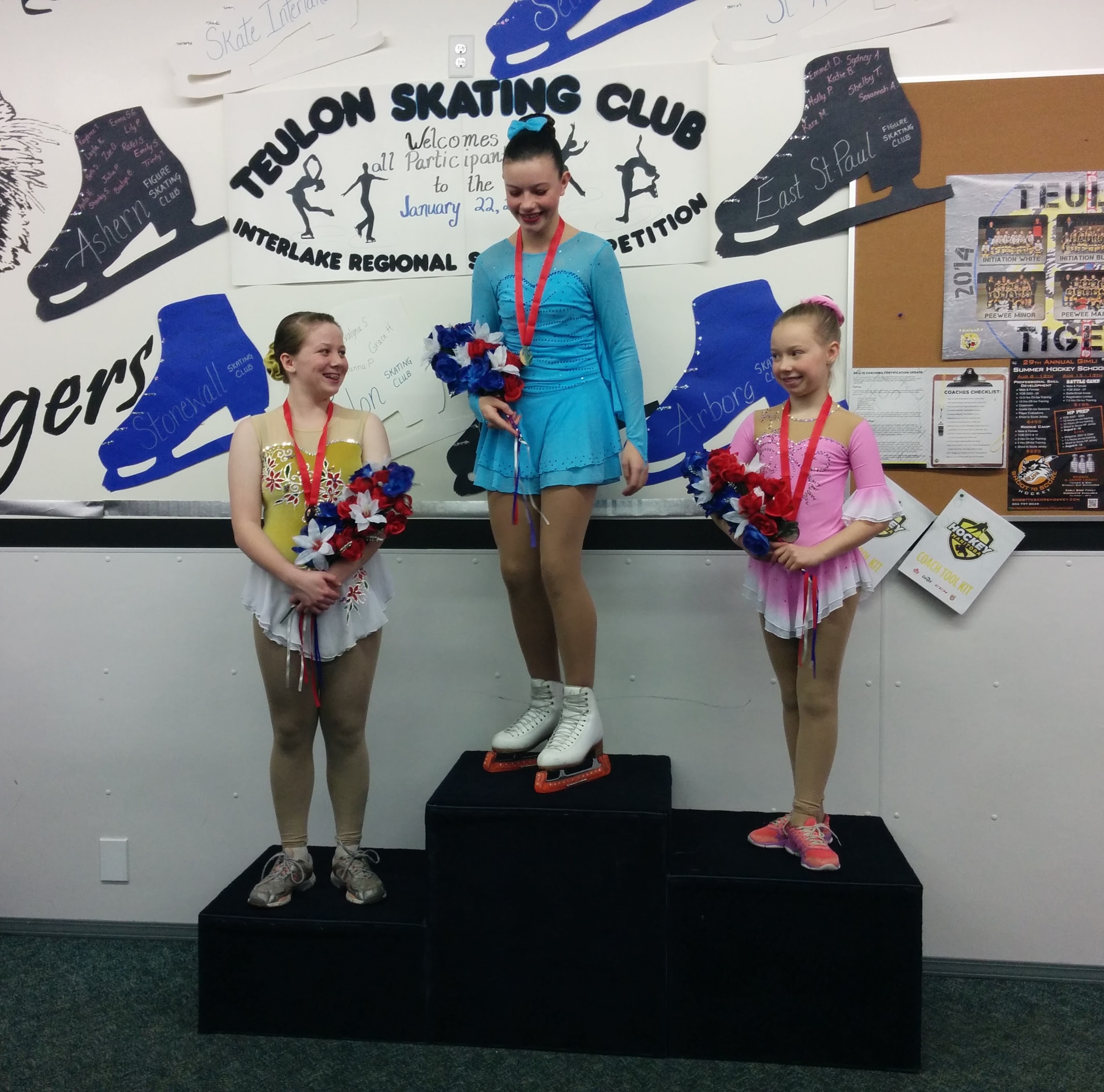 The medallists in STAR 4 share a laugh. Left to right, Alyssa Loewen (Selkirk SC); Casey Park (Stony Mountain SC); and Kaylea Gross (Stonewall SC) Photo Credit: Jennifer Simmons)